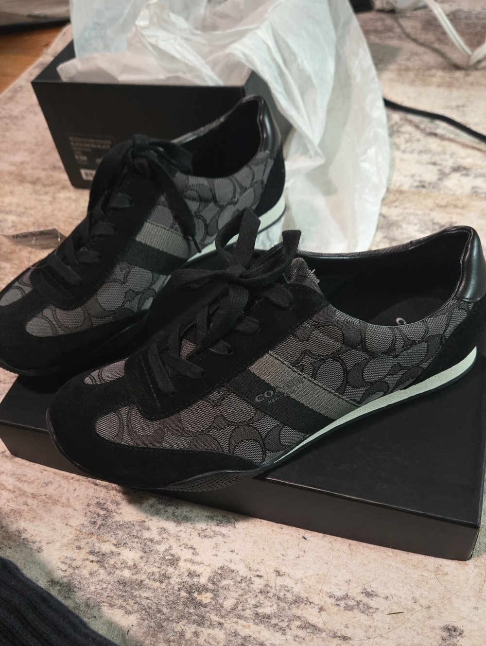 Coach Gray and Black Signature Runner Sneakers